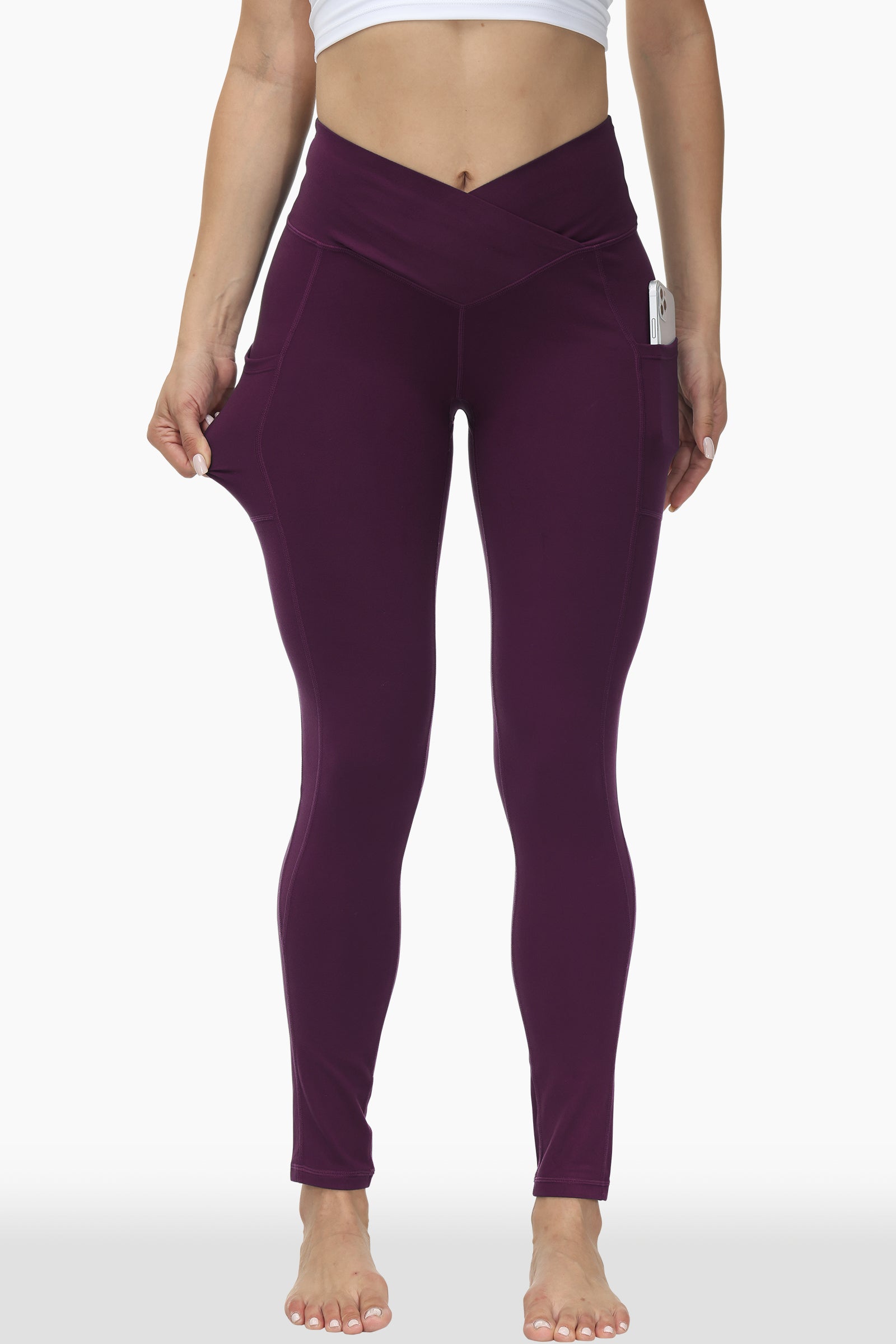 V-Cut Buttery Soft Crossover High Waisted Pants Non-See-Through Full-Length Tights